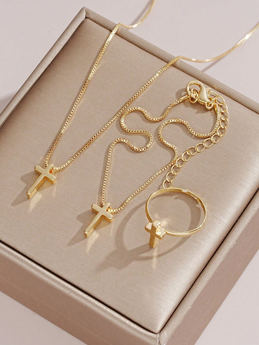 Ensemble avec pendentif croix simple pour femme